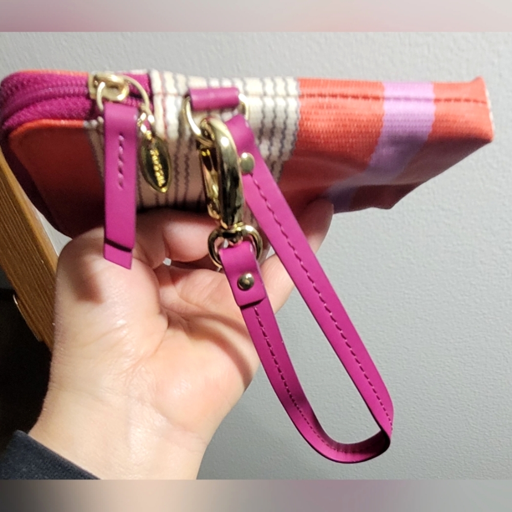 Fossil Striped Wristlet Fushia Lilac Orange Cream Gray Striped